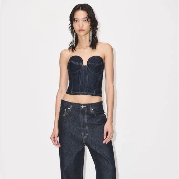 NWOT ZARA ZW BUSTIER WITH CONTRAST TOPSTITCHING - Picture 5 of 11